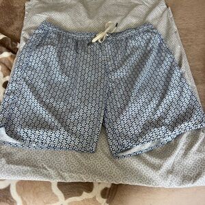 Blue and White Geometric Swim Shorts